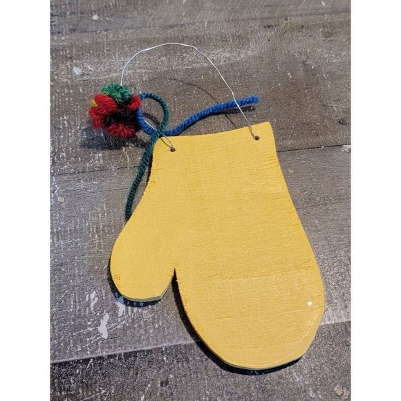 Yellow Mitten snowman tree glitter ornament Xmas decor - Picture 3 of 3